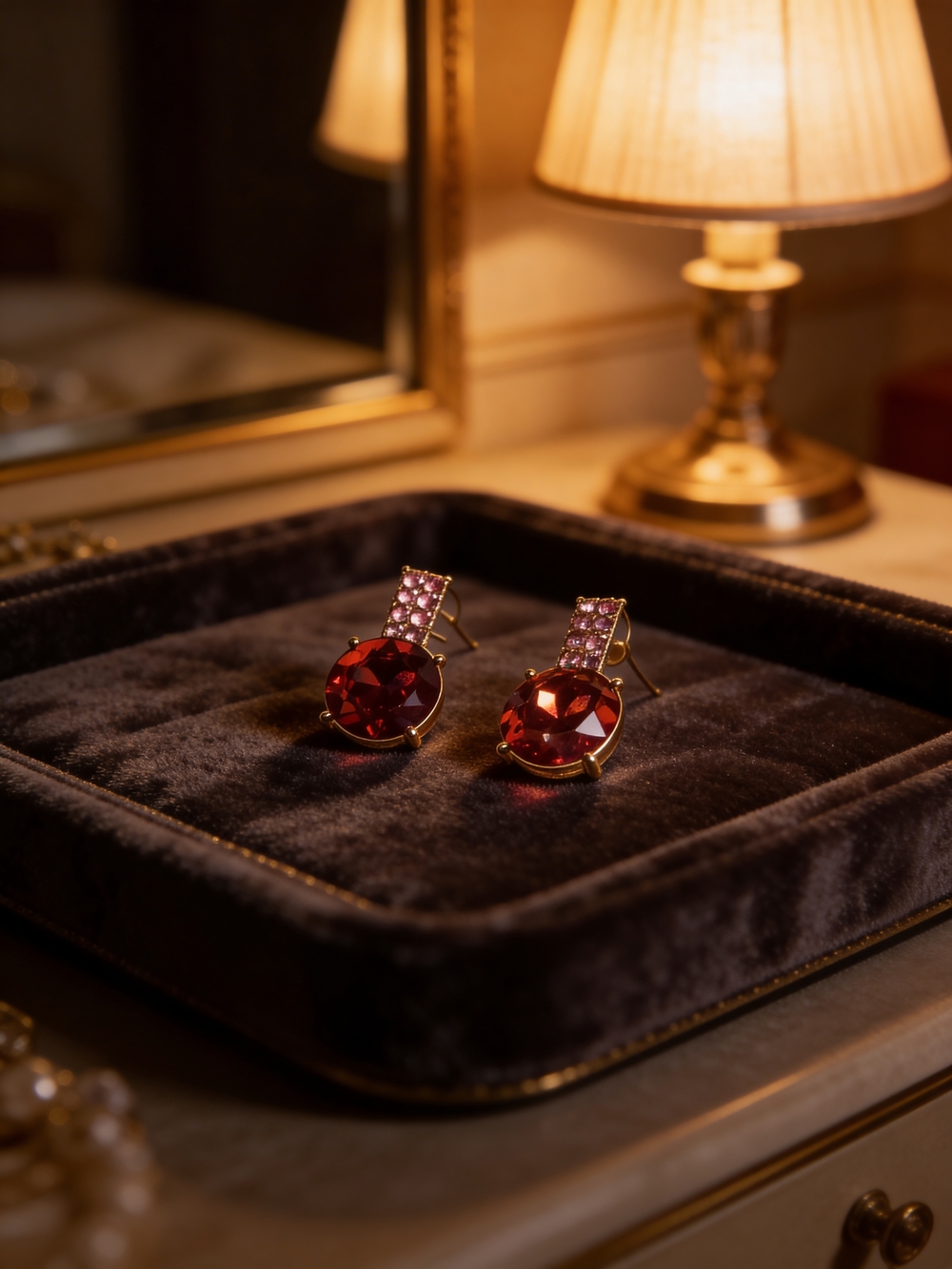 NWOT Gold-Tone Red and Pink Crystal Drop Earrings - Women Jewelry